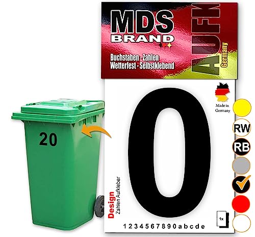 MDS Brand Design 15cm Zahlen Aufkleber Selbstklebende Klebezahlen für Briefkasten, Mülltonne & Hausnummeren Aufkleber für Außen & Innen, D-15 (0, Schwarz) von MDS Brand