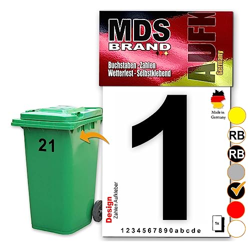 MDS Brand Design 15cm Zahlen Aufkleber Selbstklebende Klebezahlen für Briefkasten, Mülltonne & Hausnummeren Aufkleber für Außen & Innen, D-15 (1, Schwarz) von MDS Brand
