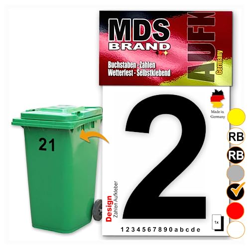 MDS Brand Design 15cm Zahlen Aufkleber Selbstklebende Klebezahlen für Briefkasten, Mülltonne & Hausnummeren Aufkleber für Außen & Innen, D-15 (2, Schwarz) von MDS Brand