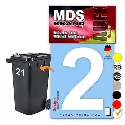 MDS Brand Design 15cm Zahlen Aufkleber Selbstklebende Klebezahlen für Briefkasten, Mülltonne & Hausnummeren Aufkleber für Außen & Innen, D-15 (2, Weiß) von MDS Brand