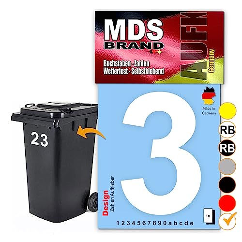 MDS Brand Design 15cm Zahlen Aufkleber Selbstklebende Klebezahlen für Briefkasten, Mülltonne & Hausnummeren Aufkleber für Außen & Innen, D-15 (3, Weiß) von MDS Brand