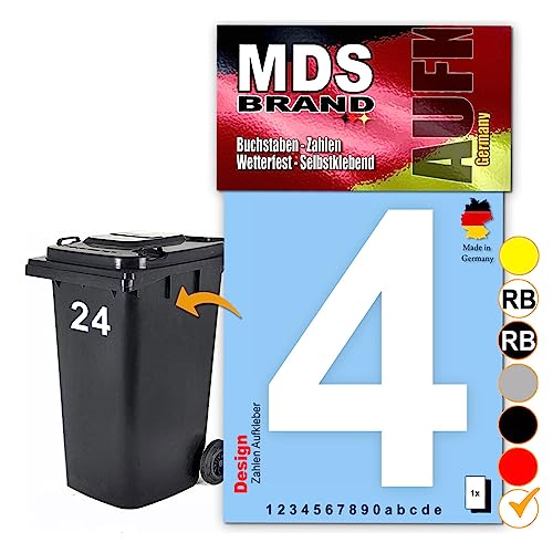 MDS Brand Design 15cm Zahlen Aufkleber Selbstklebende Klebezahlen für Briefkasten, Mülltonne & Hausnummeren Aufkleber für Außen & Innen, D-15 (4, Weiß) von MDS Brand