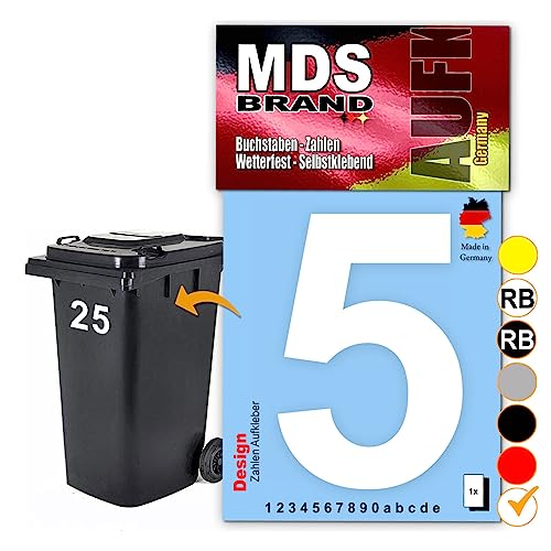 MDS Brand Design 15cm Zahlen Aufkleber Selbstklebende Klebezahlen für Briefkasten, Mülltonne & Hausnummeren Aufkleber für Außen & Innen, D-15 (5, Weiß) von MDS Brand