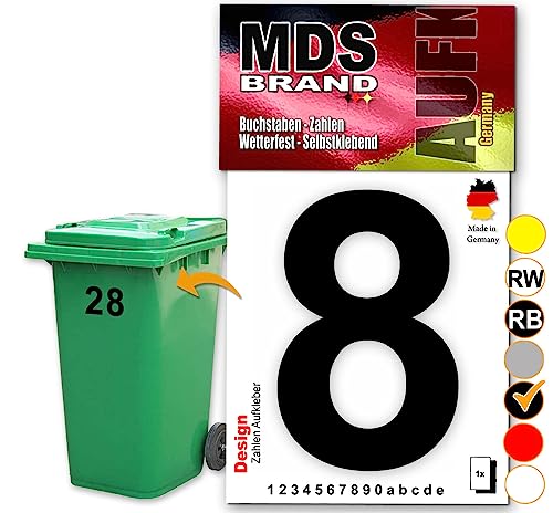 MDS Brand Design 15cm Zahlen Aufkleber Selbstklebende Klebezahlen für Briefkasten, Mülltonne & Hausnummeren Aufkleber für Außen & Innen, D-15 (8, Schwarz) von MDS Brand