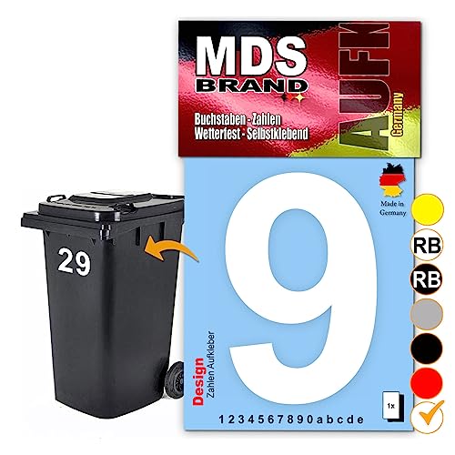 MDS Brand Design 15cm Zahlen Aufkleber Selbstklebende Klebezahlen für Briefkasten, Mülltonne & Hausnummeren Aufkleber für Außen & Innen, D-15 (9, Weiß) von MDS Brand