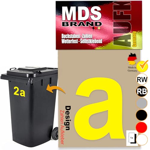 MDS Brand Design 15cm Zahlen Aufkleber Selbstklebende Klebezahlen für Briefkasten, Mülltonne & Hausnummeren Aufkleber für Außen & Innen, D-15 (a, Gelb) von MDS Brand
