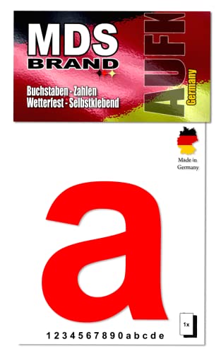 MDS Brand Design 15cm Buchstaben Aufkleber Selbstklebende Klebezahlen für Briefkasten, Mülltonne & Hausnummeren Aufkleber für Außen & Innen, D-15 (a, Rot) von MDS Brand