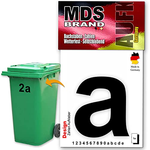 MDS Brand Design 15cm Zahlen Aufkleber Selbstklebende Klebezahlen für Briefkasten, Mülltonne & Hausnummeren Aufkleber für Außen & Innen, D-15 (a, Schwarz) von MDS Brand