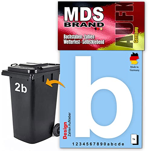 MDS Brand Design 15cm Buchstaben Aufkleber Selbstklebende Klebezahlen für Briefkasten, Mülltonne & Hausnummeren Aufkleber für Außen & Innen, D-15 (b, Weiß) von MDS Brand