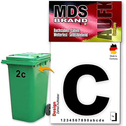 MDS Brand Design 15cm Buchstaben Aufkleber Selbstklebende Klebezahlen für Briefkasten, Mülltonne & Hausnummeren Aufkleber für Außen & Innen, D-15 (c, Schwarz) von MDS Brand