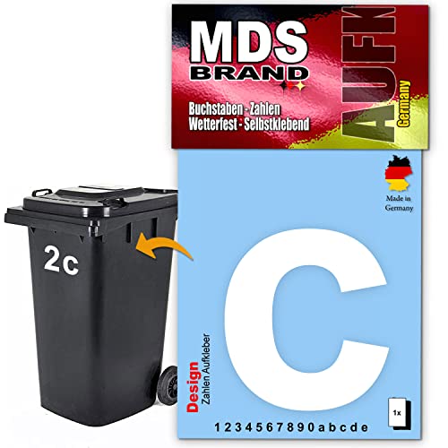 MDS Brand Design 15cm Buchstaben Aufkleber Selbstklebende Klebezahlen für Briefkasten, Mülltonne & Hausnummeren Aufkleber für Außen & Innen, D-15 (c, Weiß) von MDS Brand