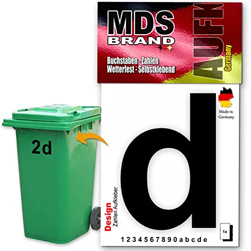 MDS Brand Design 15cm Buchstaben Aufkleber Selbstklebende Klebezahlen für Briefkasten, Mülltonne & Hausnummeren Aufkleber für Außen & Innen, D-15 (d, Schwarz) von MDS Brand