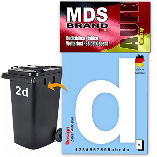 MDS Brand Design 15cm Buchstaben Aufkleber Selbstklebende Klebezahlen für Briefkasten, Mülltonne & Hausnummeren Aufkleber für Außen & Innen, D-15 (d, Weiß) von MDS Brand
