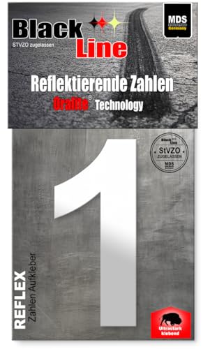 MDS Brand Design 20cm Zahlen Aufkleber | Selbstklebende Hausnummern zum aufkleben | Klebezahlen für Mülltonne, Briefkasten, Hausnummer & Auto | Optimal für Außen & Innen (Reflex Weiss, 1) von MDS Brand