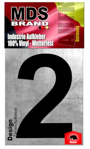 MDS Brand Design 20cm Zahlen Aufkleber | Selbstklebende Hausnummern zum aufkleben | Klebezahlen für Mülltonne, Briefkasten, Hausnummer & Auto | Optimal für Außen & Innen (Schwarz, 2) von MDS Brand