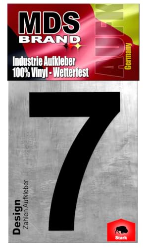 MDS Brand Design 20cm Zahlen Aufkleber | Selbstklebende Hausnummern zum aufkleben | Klebezahlen für Mülltonne, Briefkasten, Hausnummer & Auto | Optimal für Außen & Innen (Schwarz, 7) von MDS Brand