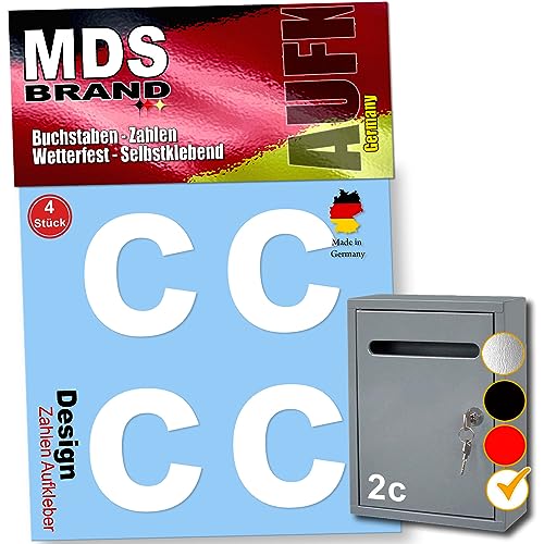 MDS Brand Design 8cm Buchstaben Aufkleber 4x Spar-Pack Selbstklebende für Briefkasten, Mülltonne & Hausnummeren Aufkleber für Außen & Innen, D-8 (Weiss-c) von MDS Brand