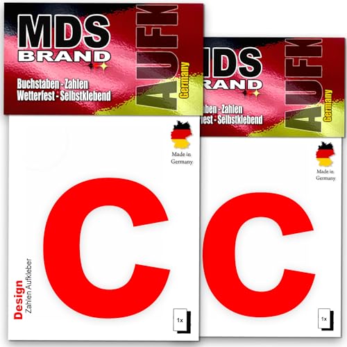 MDS Brand Design 8cm Buchstaben Aufkleber | Selbstklebende Klebezahlen wetterfest für Briefkasten, Mülltonne & Hausnummeren Aufkleber für Außen & Innen, 2x-D-8 (Rot-c) von MDS Brand