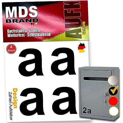 MDS Brand Design 8cm Buchstaben Aufkleber Spar-Pack| Buchstaben zum aufkleben | Selbstklebende Buchstaben wetterfest für Briefkasten, Mülltonne Aufkleber für Außen & Innen, D-8 (Schwarz-a) von MDS Brand