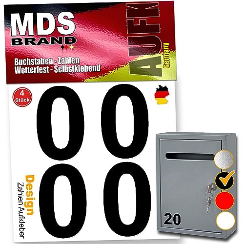 MDS Brand Design 8cm Zahlen Aufkleber Spar-Pack Hausnummern zum aufkleben | Selbstklebende Klebezahlen wetterfest für Briefkasten, Mülltonne & Hausnummeren Aufkleber für Außen & Innen D-8 (Schwarz-0) von MDS Brand