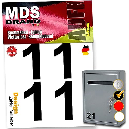 MDS Brand Design 8cm Zahlen Aufkleber Spar-Pack Hausnummern zum aufkleben | Selbstklebende Klebezahlen wetterfest für Briefkasten, Mülltonne & Hausnummeren Aufkleber für Außen & Innen D-8 (Schwarz-1) von MDS Brand