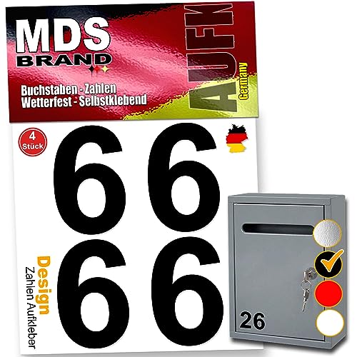 MDS Brand Design 8cm Zahlen Aufkleber Spar-Pack Hausnummern zum aufkleben | Selbstklebende Klebezahlen wetterfest für Briefkasten, Mülltonne & Hausnummeren Aufkleber für Außen & Innen D-8 (Schwarz-6) von MDS Brand