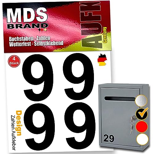 MDS Brand Design 8cm Zahlen Aufkleber Spar-Pack Hausnummern zum aufkleben | Selbstklebende Klebezahlen wetterfest für Briefkasten, Mülltonne & Hausnummeren Aufkleber für Außen & Innen D-8 (Schwarz-9) von MDS Brand