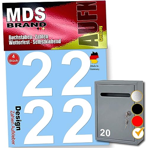 MDS Brand Design 8cm Zahlen Aufkleber 4x Sparr-Pack Selbstklebende Klebezahlen für Briefkasten, Mülltonne & Hausnummeren Aufkleber für Außen & Innen, D-8 (Weiss-2) von MDS Brand