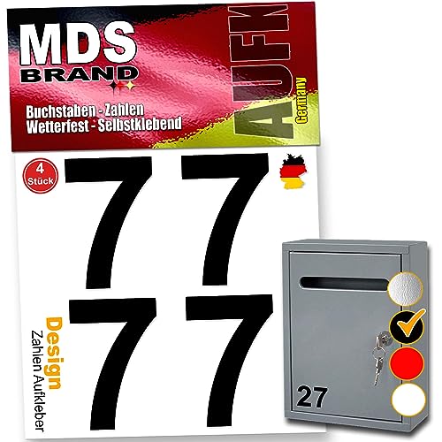 MDS Brand Design 8cm Zahlen Aufkleber Spar-Pack Hausnummern zum aufkleben | Selbstklebende Klebezahlen wetterfest für Briefkasten, Mülltonne & Hausnummeren Aufkleber für Außen & Innen D-8 (Schwarz-7) von MDS Brand