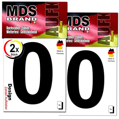 MDS Brand Design 9cm Zahlen Aufkleber | Selbstklebende Klebezahlen für Briefkasten, Mülltonne, Hausnummer Aufkleber für Außen & Innen (0., Schwarz) von MDS Brand