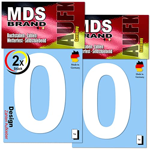 MDS Brand Design 9cm Zahlen Aufkleber | Selbstklebende Klebezahlen für Briefkasten, Mülltonne, Hausnummer Aufkleber für Außen & Innen (0., Weiss) von MDS Brand