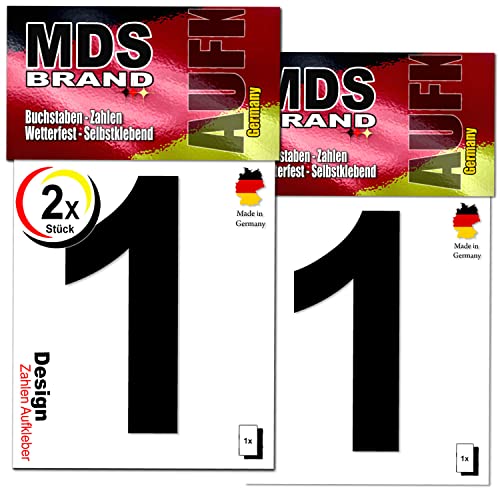 MDS Brand Design 9cm Zahlen Aufkleber | Selbstklebende Klebezahlen für Briefkasten, Mülltonne, Hausnummer Aufkleber für Außen & Innen (1., Schwarz) von MDS Brand