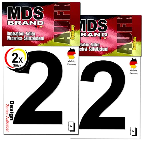 MDS Brand Design 9cm Zahlen Aufkleber | Selbstklebende Klebezahlen für Briefkasten, Mülltonne, Hausnummer Aufkleber für Außen & Innen (2., Schwarz) von MDS Brand
