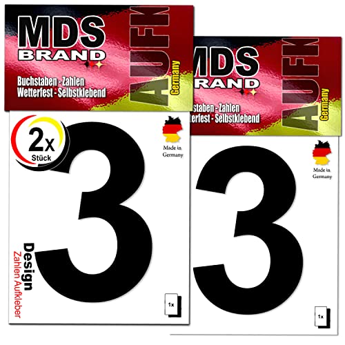 MDS Brand Design 9cm Zahlen Aufkleber | Selbstklebende Klebezahlen für Briefkasten, Mülltonne, Hausnummer Aufkleber für Außen & Innen (3., Schwarz) von MDS Brand