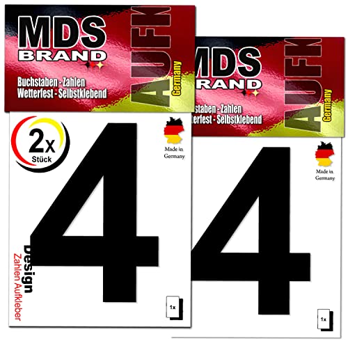 MDS Brand Design 9cm Zahlen Aufkleber | Selbstklebende Klebezahlen für Briefkasten, Mülltonne, Hausnummer Aufkleber für Außen & Innen (4., Schwarz) von MDS Brand