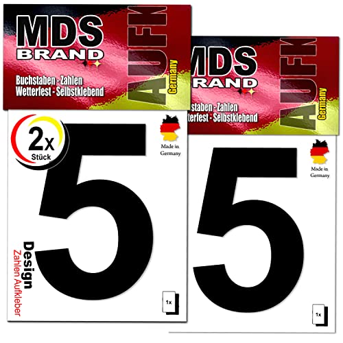 MDS Brand Design 9cm Zahlen Aufkleber | Selbstklebende Klebezahlen für Briefkasten, Mülltonne, Hausnummer Aufkleber für Außen & Innen (5., Schwarz) von MDS Brand