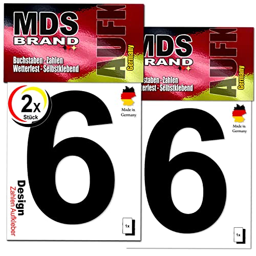 MDS Brand Design 9cm Zahlen Aufkleber | Selbstklebende Klebezahlen für Briefkasten, Mülltonne, Hausnummer Aufkleber für Außen & Innen (6., Schwarz) von MDS Brand