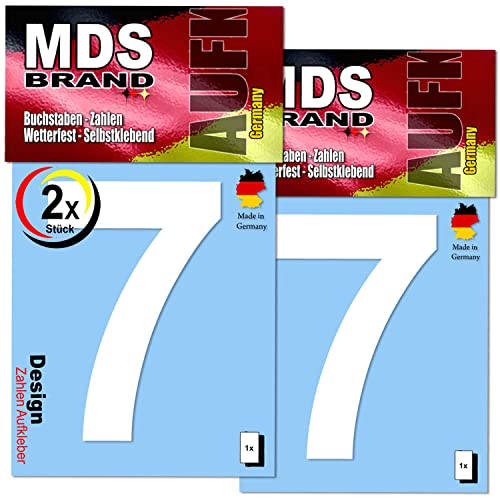 MDS Brand Design 9cm Zahlen Aufkleber | Selbstklebende Klebezahlen für Briefkasten, Mülltonne, Hausnummer Aufkleber für Außen & Innen (7., Weiss) von MDS Brand