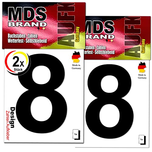 MDS Brand Design 9cm Zahlen Aufkleber | Selbstklebende Klebezahlen für Briefkasten, Mülltonne, Hausnummer Aufkleber für Außen & Innen (8., Schwarz) von MDS Brand