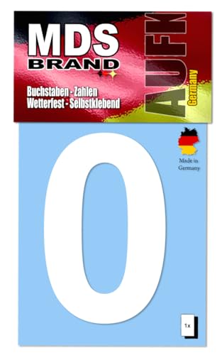 MDS Brand Design 10cm Zahlen Aufkleber | Selbstklebende Klebezahlen für Briefkasten, Mülltonne, Hausnummer Aufkleber für Außen & Innen (0, 10cm-Weiß) von MDS Brand