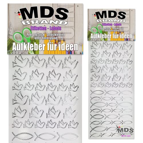 MDS Brand Katholisch Taube & Fisch Aufkleber 2er/pk ideal für Hochzeit, Weihnachten und Geburtstagen, einfach zum basteln und gestalten von Karten & Fotoalbum & Verzierung von Kerzen (Kirche-6) von MDS Brand