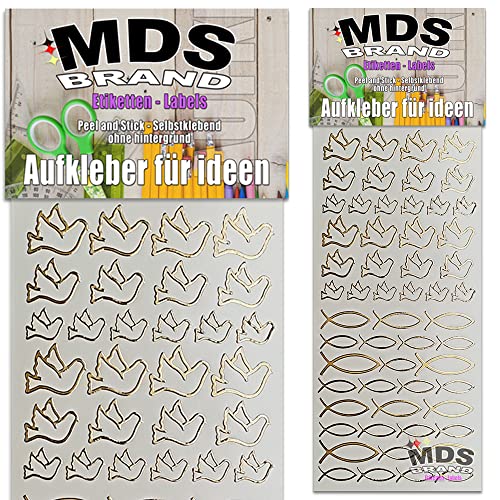 MDS Brand Katholisch Taube & Fisch Aufkleber 2er/pk ideal für Hochzeit, Weihnachten und Geburtstagen, einfach zum basteln und gestalten von Karten & Fotoalbum & Verzierung von Kerzen (Kirche-8) von MDS Brand