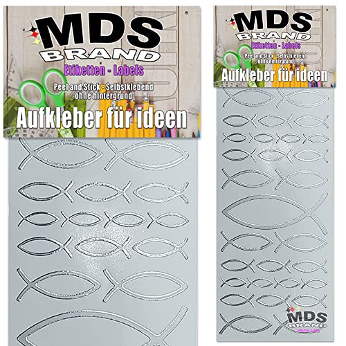 MDS Brand Katholisch Große Silber Fisch Aufkleber 2er/pk ideal für Hochzeit, Weihnachten und Geburtstagen, einfach zum basteln und gestalten von Karten & Fotoalbum & Verzierung von Kerzen (Kirche-7) von MDS Brand