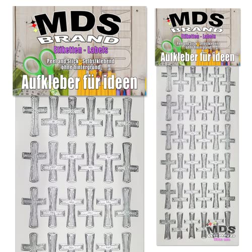 MDS Brand Katholische Silber Kreuz Aufkleber 2er/pk ideal für Hochzeit, Weihnachten und Geburtstagen, einfach zum basteln und gestalten von Karten & Fotoalbum & Verzierung von Kerzen (Kirche-3) von MDS Brand