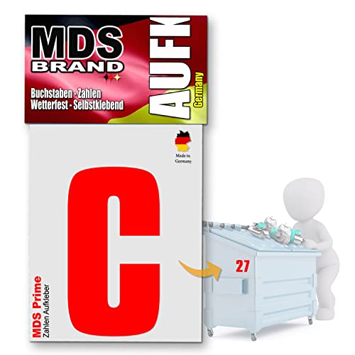 MDS Brand Prime 15cm Buchstaben Aufkleber Selbstklebende Klebebuchstaben für Briefkasten, Mülltonne & Hausnummeren Aufkleber für Außen & Innen (Rot-c) von MDS Brand