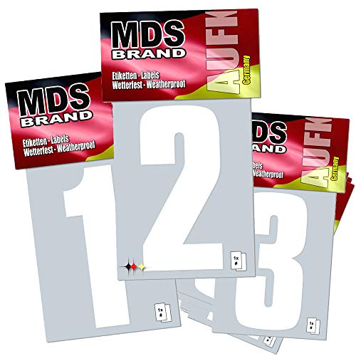 MDS Brand Prime 15cm Zahlen Aufkleber 0-9 Pack Zahlen Aufkleber groß | Selbstklebende Klebezahlen wetterfest für Briefkasten, Mülltonne & Hausnummeren Aufkleber für Außen & Innen Weiss (0-9 Pack) von MDS Brand