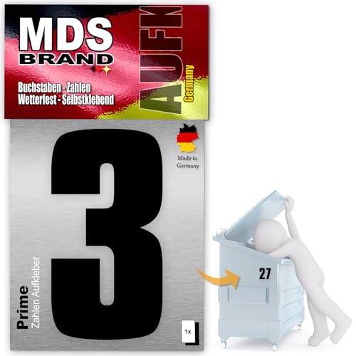 MDS Brand Prime 15cm Zahlen Aufkleber Klebezahlen Selbstklebend Hausnummer Aufkleber Schwarz (3) von MDS Brand