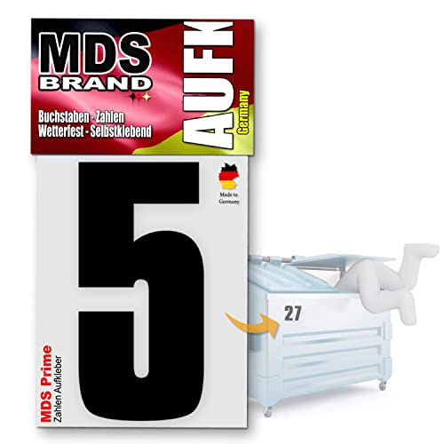 MDS Brand Prime 15cm Zahlen Aufkleber Klebezahlen Selbstklebend Hausnummer Aufkleber Schwarz (5) von MDS Brand