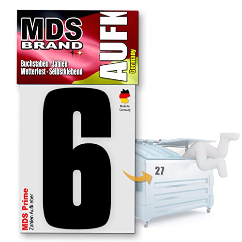 MDS Brand Prime 15cm Zahlen Aufkleber Klebezahlen Selbstklebend Hausnummer Aufkleber Schwarz (6) von MDS Brand