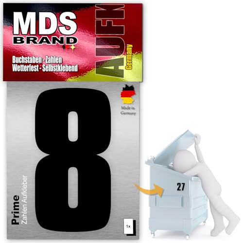 MDS Brand Prime 15cm Zahlen Aufkleber Klebezahlen Selbstklebend Hausnummer Aufkleber Schwarz (8) von MDS Brand